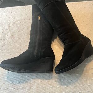 UGG Lamb Oz  Tall Black Suede Wedge Boots